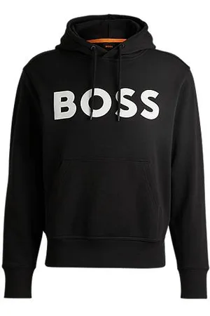 HUGO BOSS Regular-fit hoodie van katoenen sweatstof met groot logo.