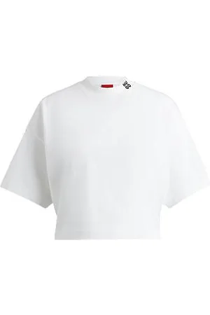 HUGO BOSS Relaxed-fit korter T-shirt van katoenen jersey met tweedelig logo