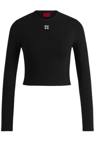 HUGO BOSS Slim-fit jersey top met tweedelig logostiksel