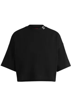 HUGO BOSS Relaxed-fit korter T-shirt van katoenen jersey met tweedelig logo