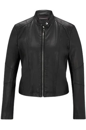 HUGO BOSS Regular-fit jas van generfd leer