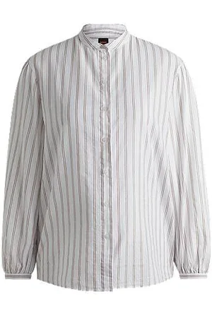 HUGO BOSS Regular-fit blouse van gestreepte katoenen popeline