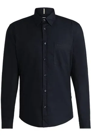 HUGO BOSS Regular-fit overhemd van gewassen katoenen twill