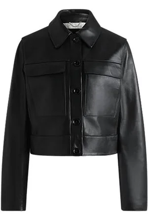 HUGO BOSS Leren jas met contrasterende boorden en knoopsluiting
