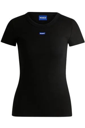 HUGO BOSS Slim-fit T-shirt van stretchkatoen met blauwe logopatch