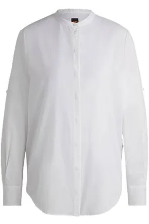 HUGO BOSS Regular-fit blouse in chambray van een katoenmix