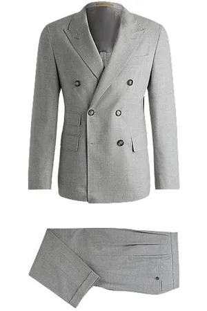 HUGO BOSS Slim-fit double-breasted pak van geruite scheerwol
