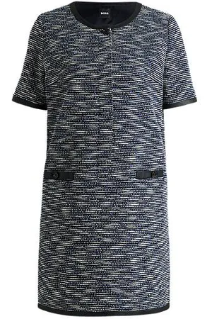 HUGO BOSS Relaxed-fit tweed jurk van een katoenmix
