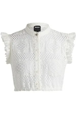 HUGO BOSS X Kinga Mathe-blouse van een katoenmix met kantdessin