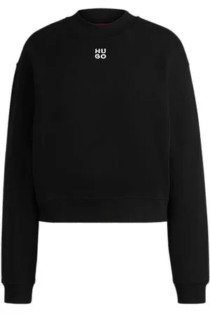 HUGO BOSS Relaxed-fit sweatshirt van katoenen badstof met tweedelig logostiksel