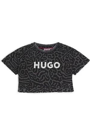 HUGO BOSS Katoenen T-shirt voor kinderen met luipaardprint en glanzend logo