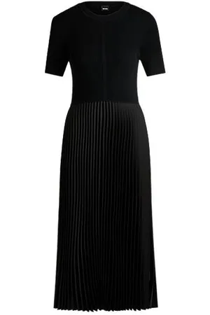 HUGO BOSS Jurk van verschillende materialen met plissérok