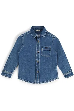 HUGO BOSS Kinderoverhemd van katoenen stretchdenim met lange mouwen