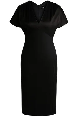 HUGO BOSS Slim-fit jurk met V-hals van verschillende materialen