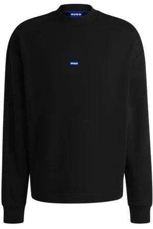 HUGO BOSS Sweater van katoenen badstof met blauw logolabel