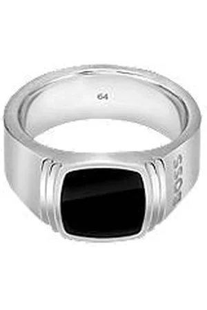 HUGO BOSS Zilverkleurige ring met zwarte inzet