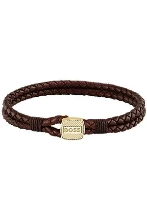 HUGO BOSS Armband van gevlochten leer met goudkleurige sluiting