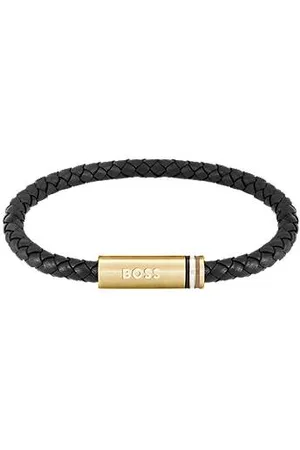 HUGO BOSS Gevlochten armband van leer met magneetsluiting met logo