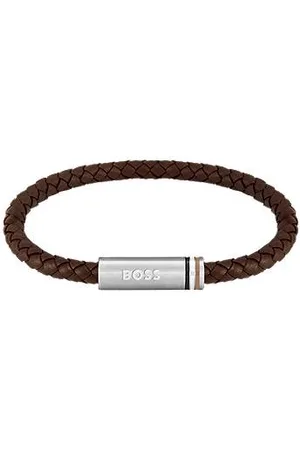 HUGO BOSS Gevlochten armband van leer met magneetsluiting met logo