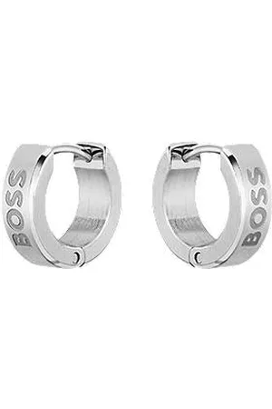 HUGO BOSS Zilverkleurige oorbellen met gegraveerde logo’s