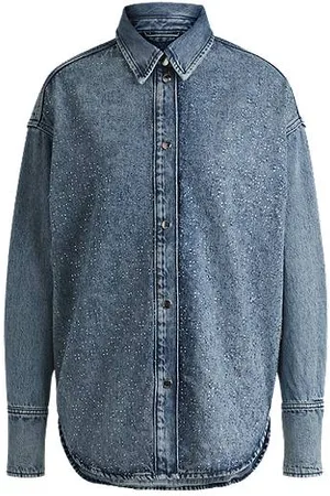 HUGO BOSS Denim blouse versierd met kristallen