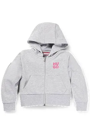 HUGO BOSS Kinderhoodie van een katoenmix met rits en logoprints
