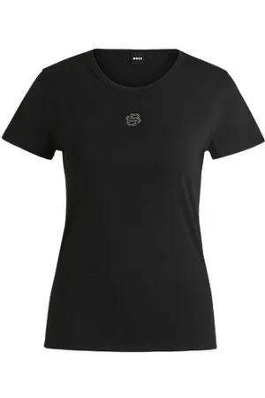 HUGO BOSS Katoenen T-shirt met Double B-monogram versierd met kristallen