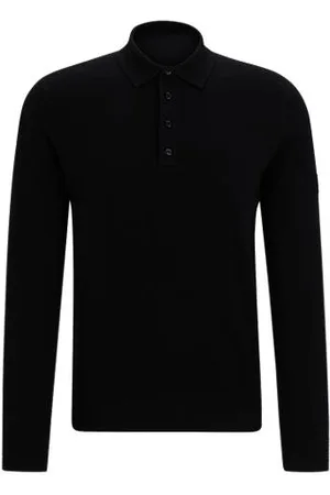 HUGO BOSS Gebreide ruitersportpolo van een katoen- en kasjmiermix