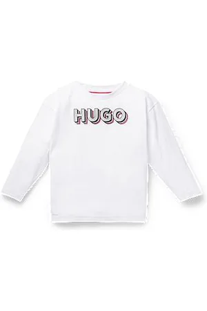 HUGO BOSS Katoenen T-shirt voor kinderen met lange mouwen en logo in glitterlook