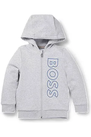 HUGO BOSS Kinderhoodie van een katoenmix met rits en verticaal logo