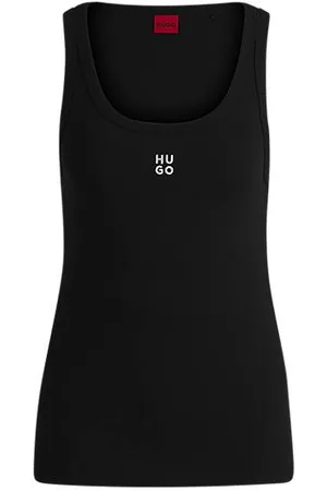 HUGO BOSS Geribde tanktop van een katoenmix met tweedelig logostiksel