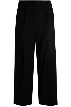 HUGO BOSS Regular-fit broek met hoge taille van scheerwol
