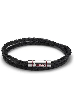 HUGO BOSS Dubbele armband van gevlochten leer met logosluiting