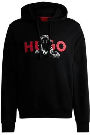 HUGO BOSS Hoodie van katoenen sweatstof met grafische dierenprints