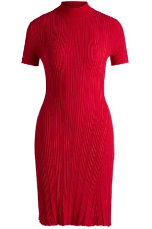 HUGO BOSS Slim-fit jurk van crêpe met onregelmatige ribstructuur