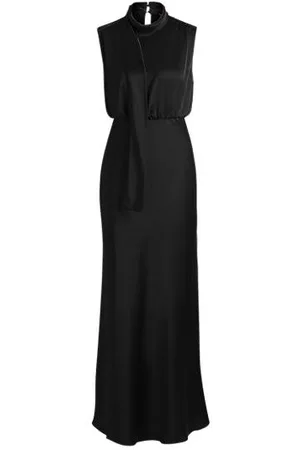 HUGO BOSS Maxi-jurk van satijn met strikhals