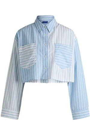 HUGO BOSS Korte regular-fit blouse met patchwork-strepen