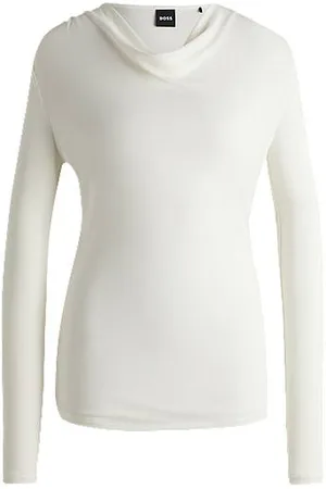 HUGO BOSS Top met watervalhals en lange mouwen van stretchcrêpe