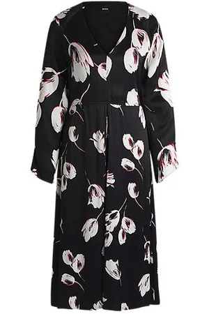 HUGO BOSS Satijnen jurk met V-hals en tulpenprint