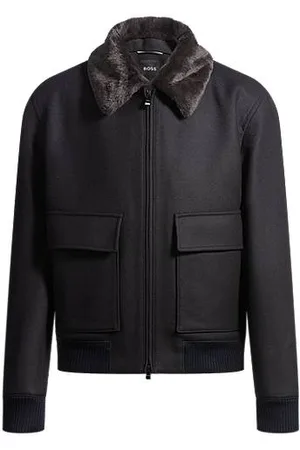 HUGO BOSS Regular-fit pilotenjas met afneembare kraag van imitatiebont