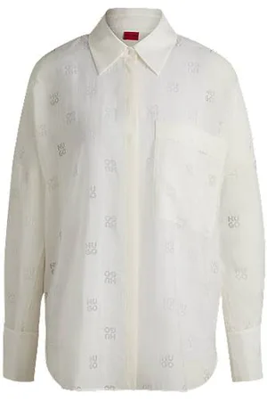HUGO BOSS Oversized-fit blouse met burned-out logoprint