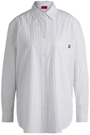 HUGO BOSS Oversized-fit blouse van gestreepte katoen met vlinderprint