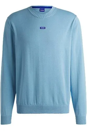 HUGO BOSS Trui van gebreide katoen met blauw logolabel