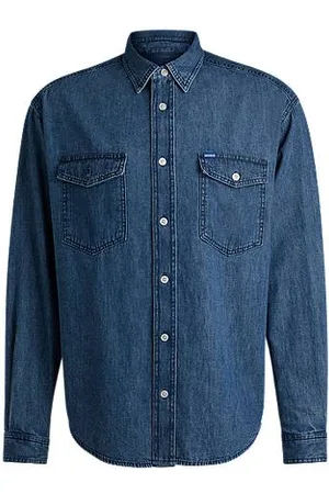 HUGO BOSS Relaxed-fit overhemd van blauw katoenen denim