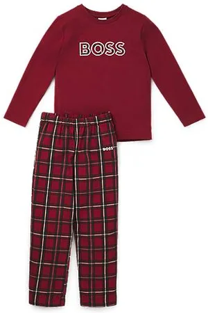 HUGO BOSS Kinderpyjama van katoen met logo en ruitdessin