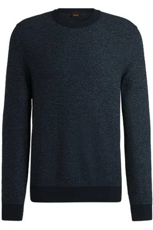 HUGO BOSS Regular-fit trui van een katoenmix met gebreide structuur