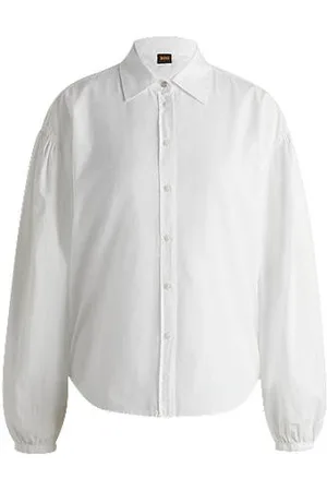 HUGO BOSS Regular-fit blouse van katoenen popeline met puntkraag