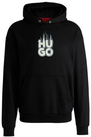 HUGO BOSS Hoodie van katoenen sweatstof met tweedelige, rokerige logoprint