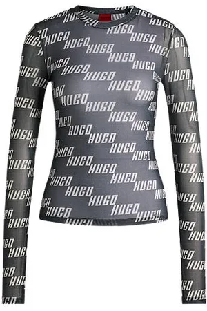 HUGO BOSS Top van stretchmesh met logoprint