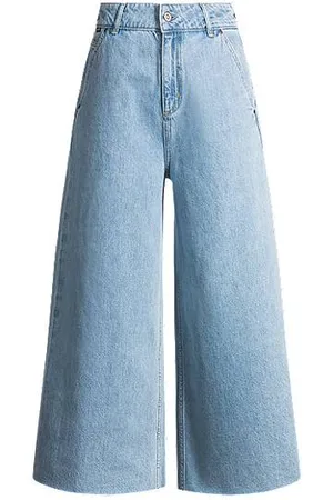 HUGO BOSS Korte jeans met wijde pijpen van middenblauw denim